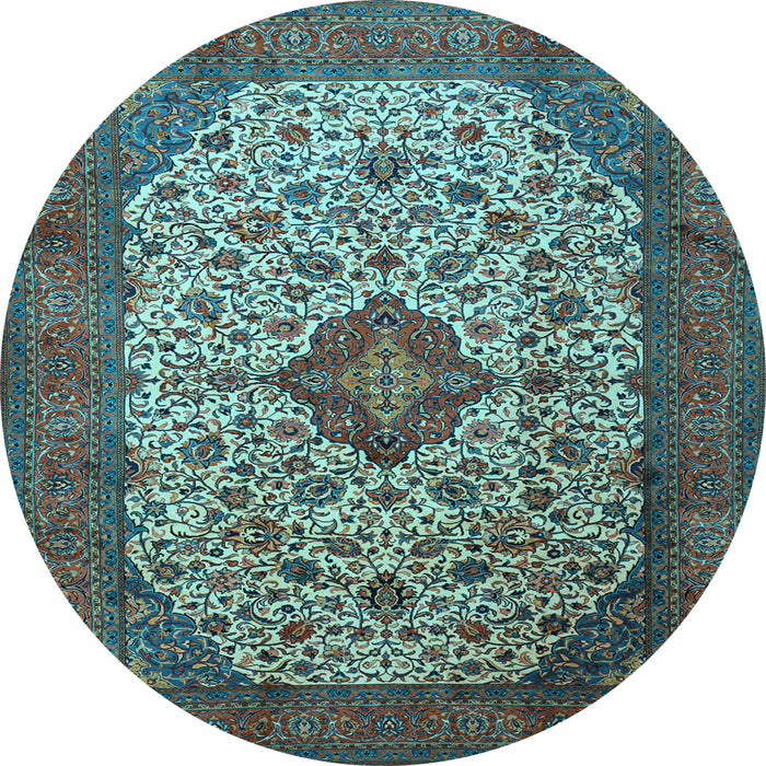 Round Medallion Light Blue Traditional Rug, tr1882lblu