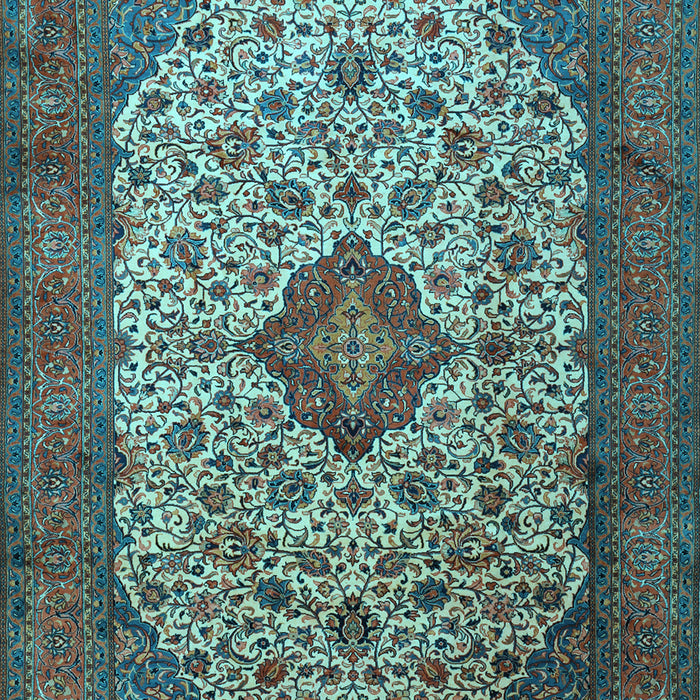 Machine Washable Medallion Light Blue Traditional Rug, wshtr1882lblu
