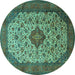 Round Machine Washable Medallion Turquoise Traditional Area Rugs, wshtr1882turq