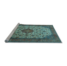 Sideview of Machine Washable Medallion Light Blue Traditional Rug, wshtr1882lblu