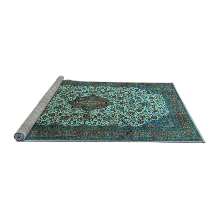 Sideview of Machine Washable Medallion Light Blue Traditional Rug, wshtr1882lblu