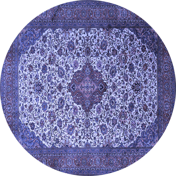 Round Machine Washable Medallion Blue Traditional Rug, wshtr1882blu