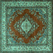 Square Machine Washable Medallion Turquoise Traditional Area Rugs, wshtr1883turq