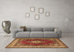 Machine Washable Medallion Brown Traditional Rug in a Living Room,, wshtr1883brn