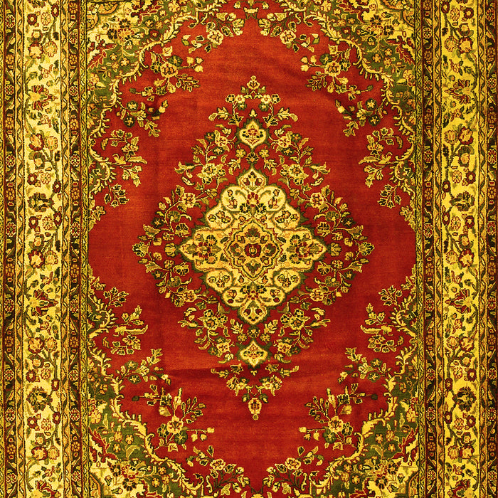 Machine Washable Medallion Yellow Traditional Rug, wshtr1883yw