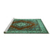 Sideview of Machine Washable Medallion Turquoise Traditional Area Rugs, wshtr1883turq