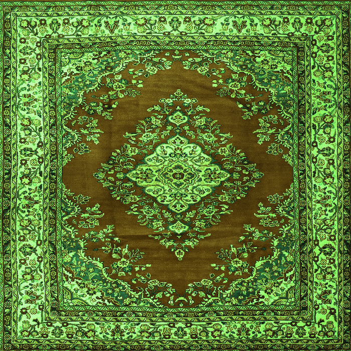 Round Machine Washable Medallion Green Traditional Area Rugs, wshtr1883grn