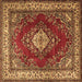 Square Machine Washable Medallion Brown Traditional Rug, wshtr1883brn