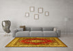 Machine Washable Medallion Yellow Traditional Rug in a Living Room, wshtr1883yw