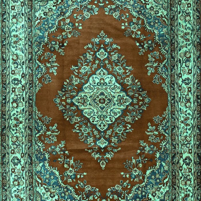 Machine Washable Medallion Turquoise Traditional Area Rugs, wshtr1883turq