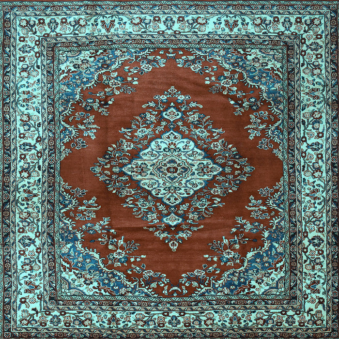 Square Machine Washable Medallion Light Blue Traditional Rug, wshtr1883lblu