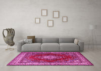 Machine Washable Medallion Pink Traditional Rug, wshtr1883pnk