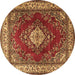 Round Machine Washable Medallion Brown Traditional Rug, wshtr1883brn