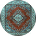 Round Medallion Light Blue Traditional Rug, tr1883lblu