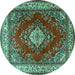 Round Machine Washable Medallion Turquoise Traditional Area Rugs, wshtr1883turq