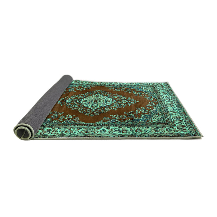 Sideview of Medallion Turquoise Traditional Rug, tr1883turq