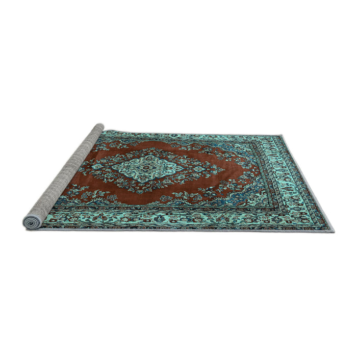 Sideview of Machine Washable Medallion Light Blue Traditional Rug, wshtr1883lblu