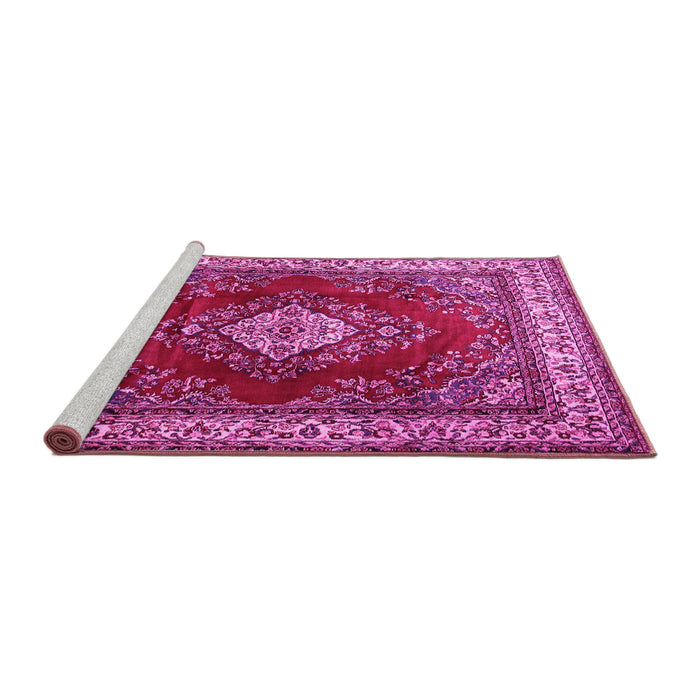Sideview of Machine Washable Medallion Pink Traditional Rug, wshtr1883pnk