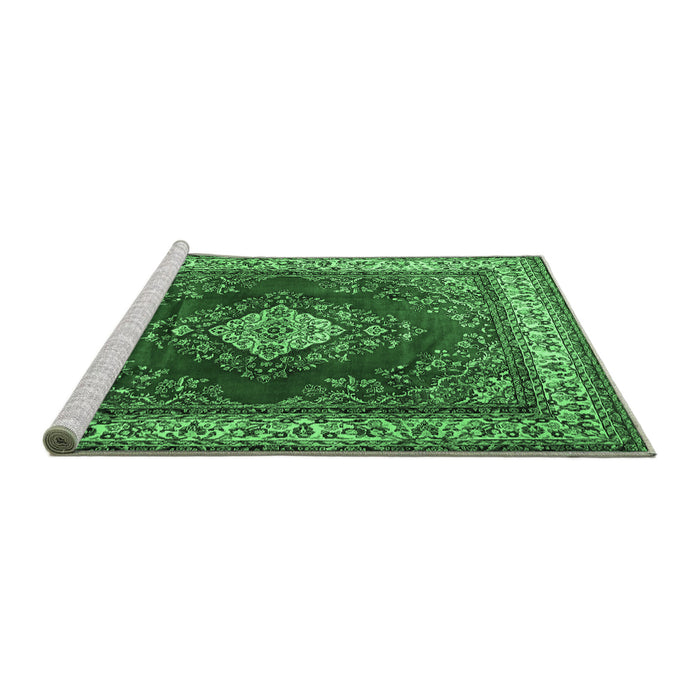 Sideview of Machine Washable Medallion Emerald Green Traditional Area Rugs, wshtr1883emgrn