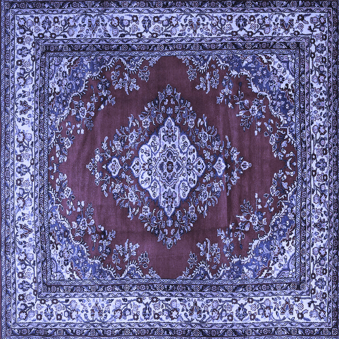 Square Machine Washable Medallion Blue Traditional Rug, wshtr1883blu