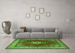 Machine Washable Medallion Green Traditional Area Rugs in a Living Room,, wshtr1883grn