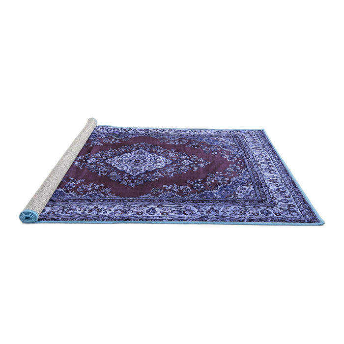Sideview of Machine Washable Medallion Blue Traditional Rug, wshtr1883blu