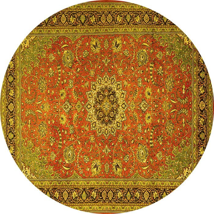 Round Machine Washable Persian Yellow Traditional Rug, wshtr1884yw