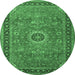 Round Machine Washable Persian Emerald Green Traditional Area Rugs, wshtr1884emgrn