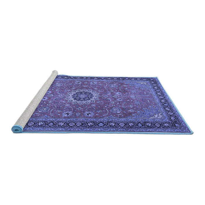 Sideview of Machine Washable Persian Blue Traditional Rug, wshtr1884blu