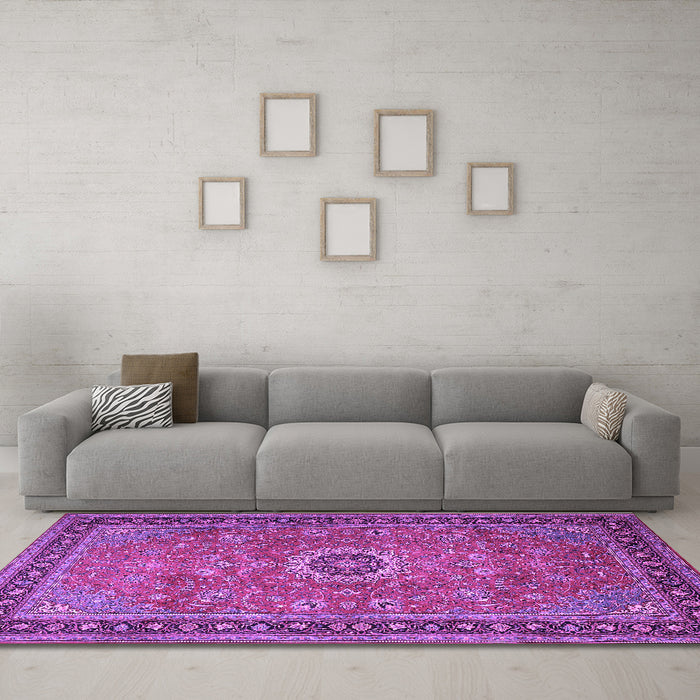 Machine Washable Persian Purple Traditional Area Rugs in a Living Room, wshtr1884pur