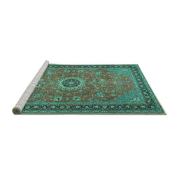 Sideview of Machine Washable Persian Turquoise Traditional Area Rugs, wshtr1884turq