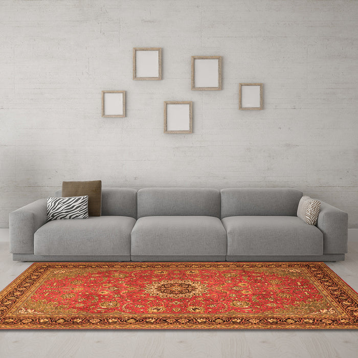 Machine Washable Persian Orange Traditional Area Rugs in a Living Room, wshtr1884org