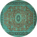 Round Machine Washable Persian Turquoise Traditional Area Rugs, wshtr1884turq