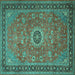 Square Machine Washable Persian Turquoise Traditional Area Rugs, wshtr1884turq