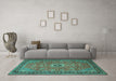 Machine Washable Persian Turquoise Traditional Area Rugs in a Living Room,, wshtr1884turq