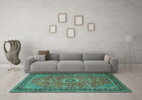 Machine Washable Persian Turquoise Traditional Rug, wshtr1884turq