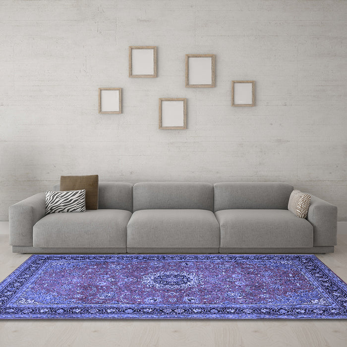 Machine Washable Persian Blue Traditional Rug in a Living Room, wshtr1884blu