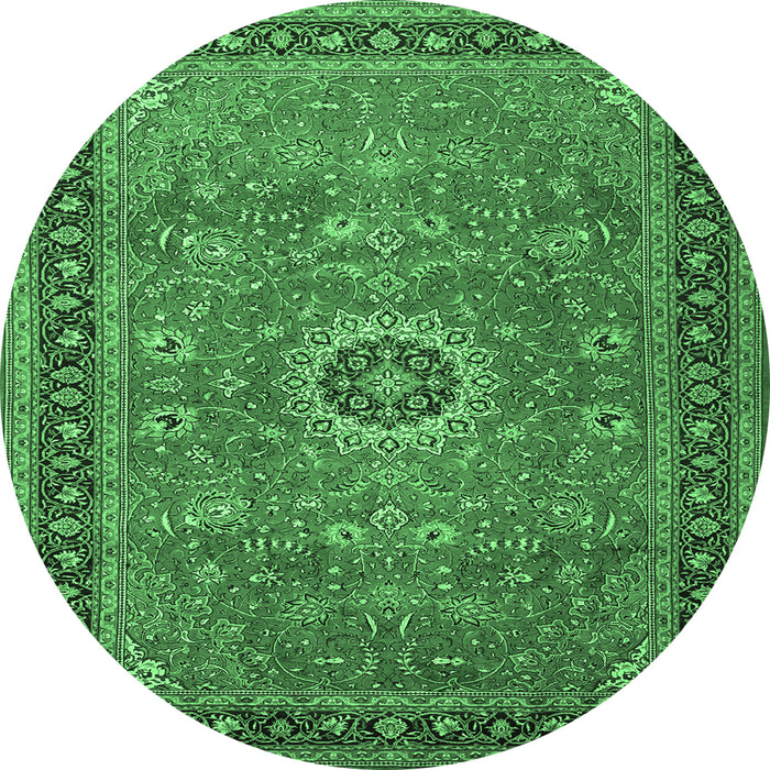 Round Persian Emerald Green Traditional Rug, tr1884emgrn