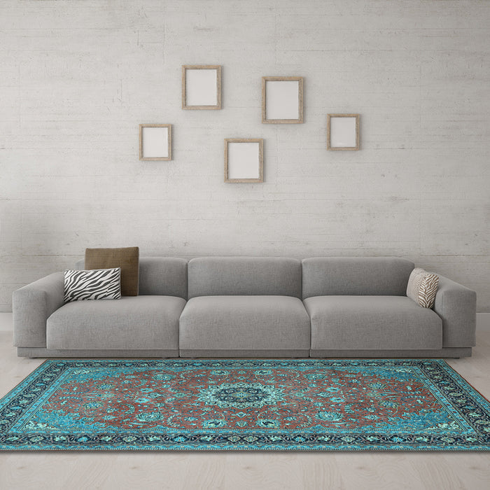Machine Washable Persian Light Blue Traditional Rug in a Living Room, wshtr1884lblu