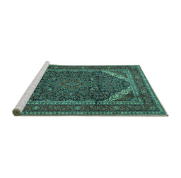 Sideview of Machine Washable Persian Turquoise Traditional Area Rugs, wshtr1885turq