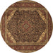 Round Machine Washable Persian Brown Traditional Rug, wshtr1885brn