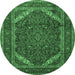 Round Machine Washable Persian Emerald Green Traditional Area Rugs, wshtr1885emgrn