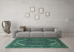 Machine Washable Persian Turquoise Traditional Area Rugs in a Living Room,, wshtr1885turq