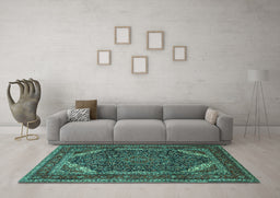 Machine Washable Persian Turquoise Traditional Area Rugs in a Living Room,, wshtr1885turq