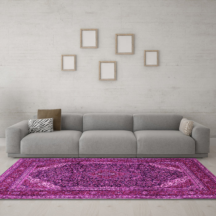 Machine Washable Persian Pink Traditional Rug in a Living Room, wshtr1885pnk
