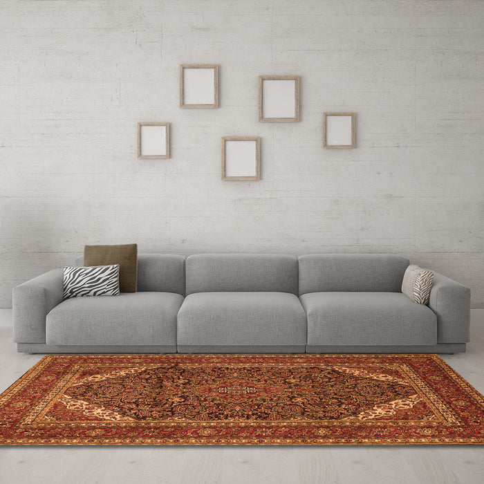 Machine Washable Persian Orange Traditional Area Rugs in a Living Room, wshtr1885org