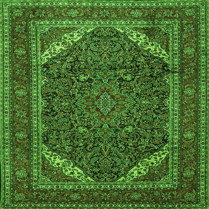 Round Machine Washable Persian Green Traditional Area Rugs, wshtr1885grn