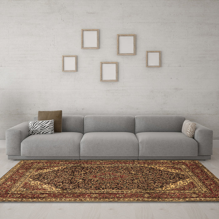 Machine Washable Persian Brown Traditional Rug in a Living Room,, wshtr1885brn