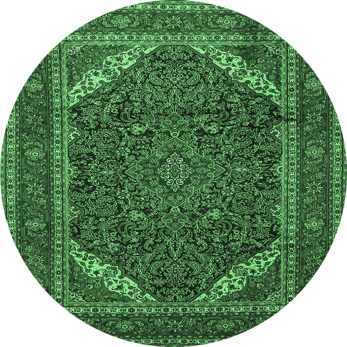 Round Persian Emerald Green Traditional Rug, tr1885emgrn