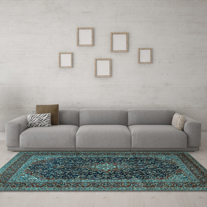 Machine Washable Persian Light Blue Traditional Rug in a Living Room, wshtr1886lblu